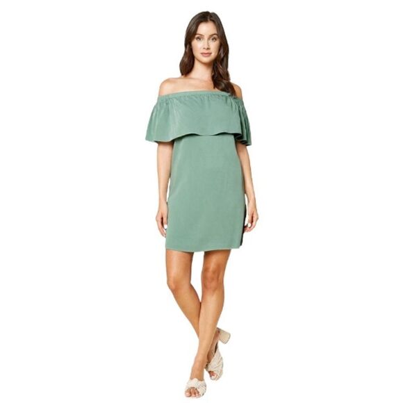 Sugar Lips Off Shoulder Sage Casual Mini Dress - Picture 1 of 5